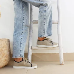Fashion Baskets en lin beige bleu Femme Dressing Recyclé|Baskets