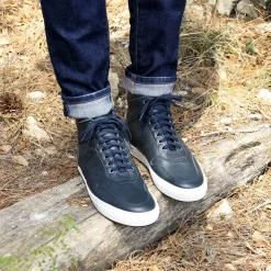 Online Baskets Gaspard cuir grainé bleu Homme Baskets