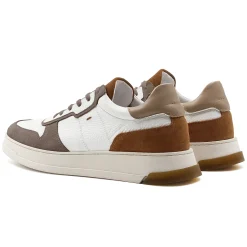 Best Sale Baskets Léo cuir blanc camel Homme Baskets