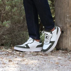 Best Baskets Léo cuir blanc kaki Homme Baskets