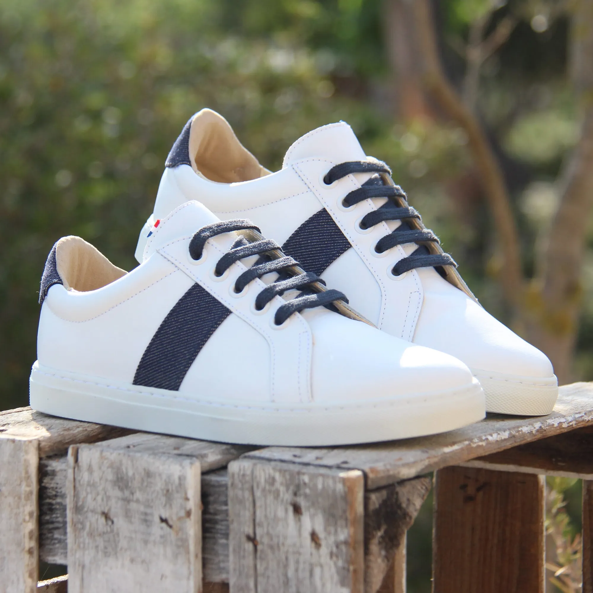 Outlet Baskets Made in France cuir denim Femme Baskets|Baskets