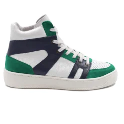 Cheap Baskets montantes cuir blanc bleu Femme Baskets