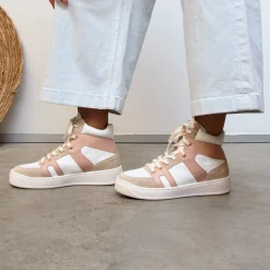 Best Sale Baskets montantes cuir blanc rose Femme Baskets