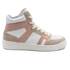 Best Sale Baskets montantes cuir blanc rose Femme Baskets
