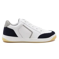 Discount Baskets rétro homme cuir blanc bleu Homme Baskets