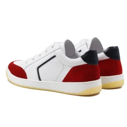 Cheap Baskets rétro homme cuir blanc & rouge Homme Baskets