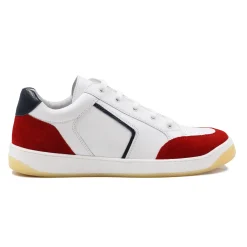 Cheap Baskets rétro homme cuir blanc & rouge Homme Baskets