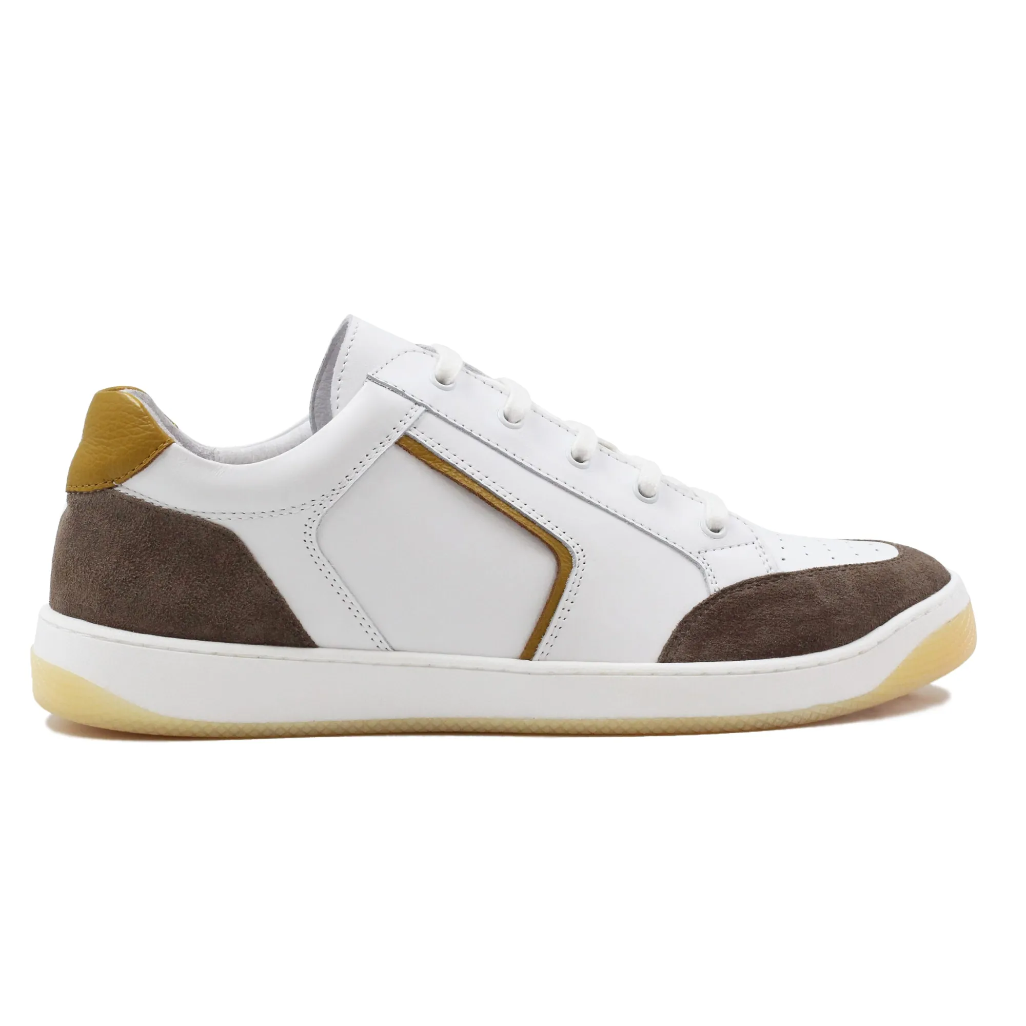 Shop Baskets rétro homme cuir blanc taupe Homme Fins De Série Solidaires