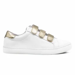 Clearance Baskets scratch cuir blanc doré Femme Baskets