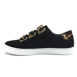 Online Baskets scratch cuir daim noir léopard Femme Baskets