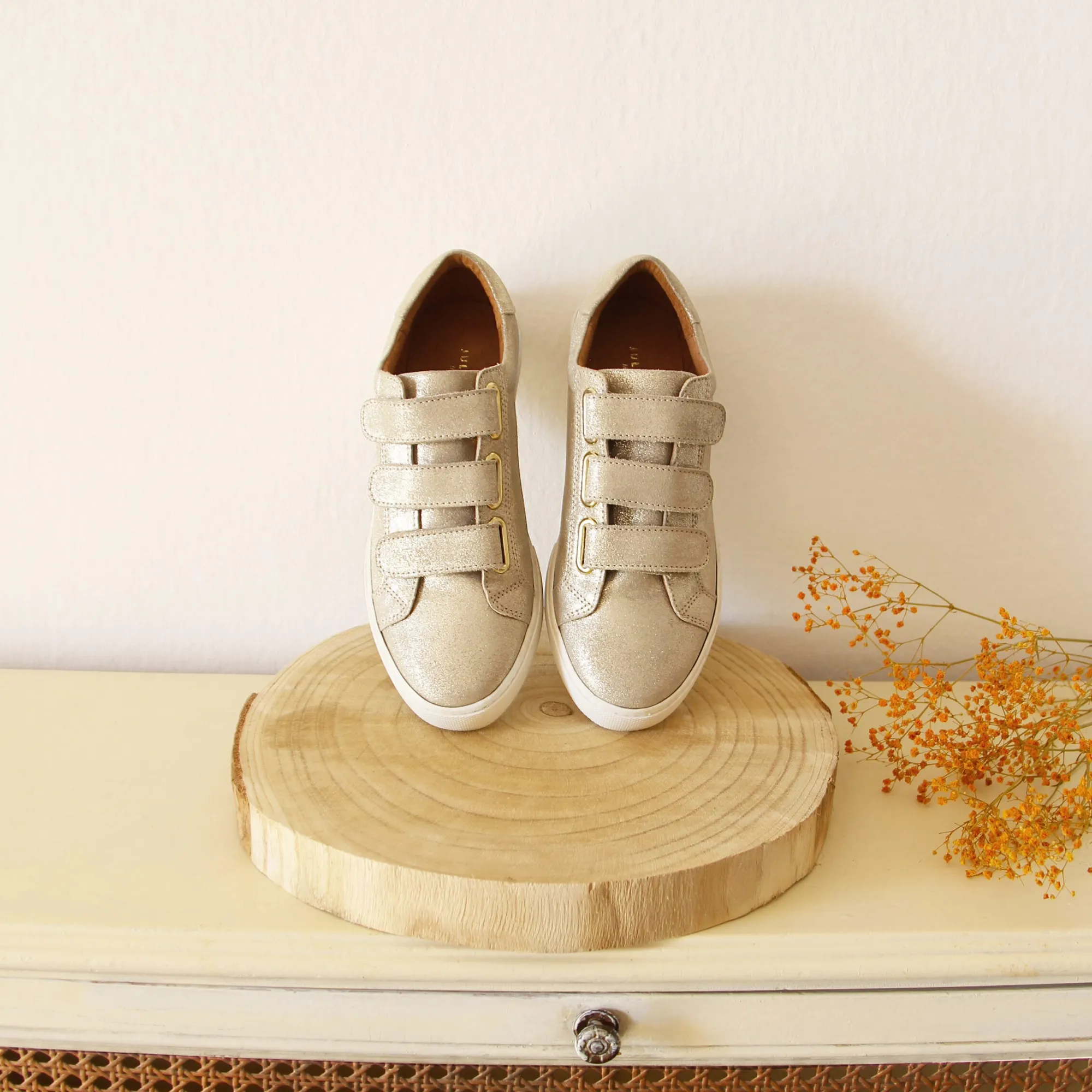 Outlet Baskets scratch cuir métallisé Femme Baskets