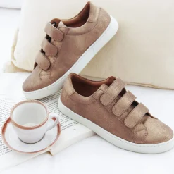 Fashion Baskets scratch cuir métallisé Femme Baskets