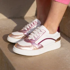 Online Baskets vintage cuir blanc rose Femme Baskets