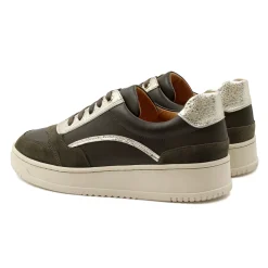 Cheap Baskets vintage cuir kaki doré Femme Baskets