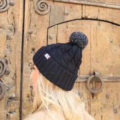 Shop Bonnet pompon laine noir gris Femme Bonnets|Bonnets