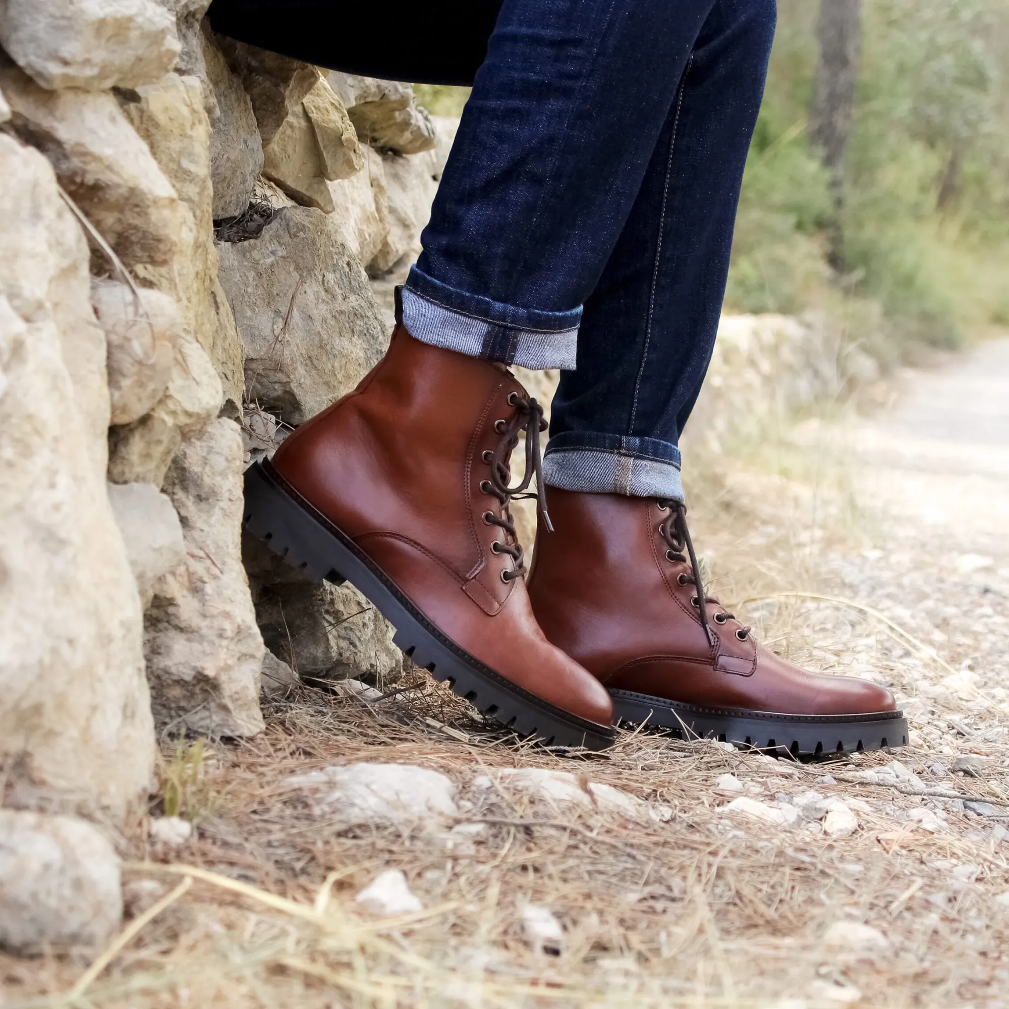 Clearance Boots à lacet crantées cuir Homme Boots