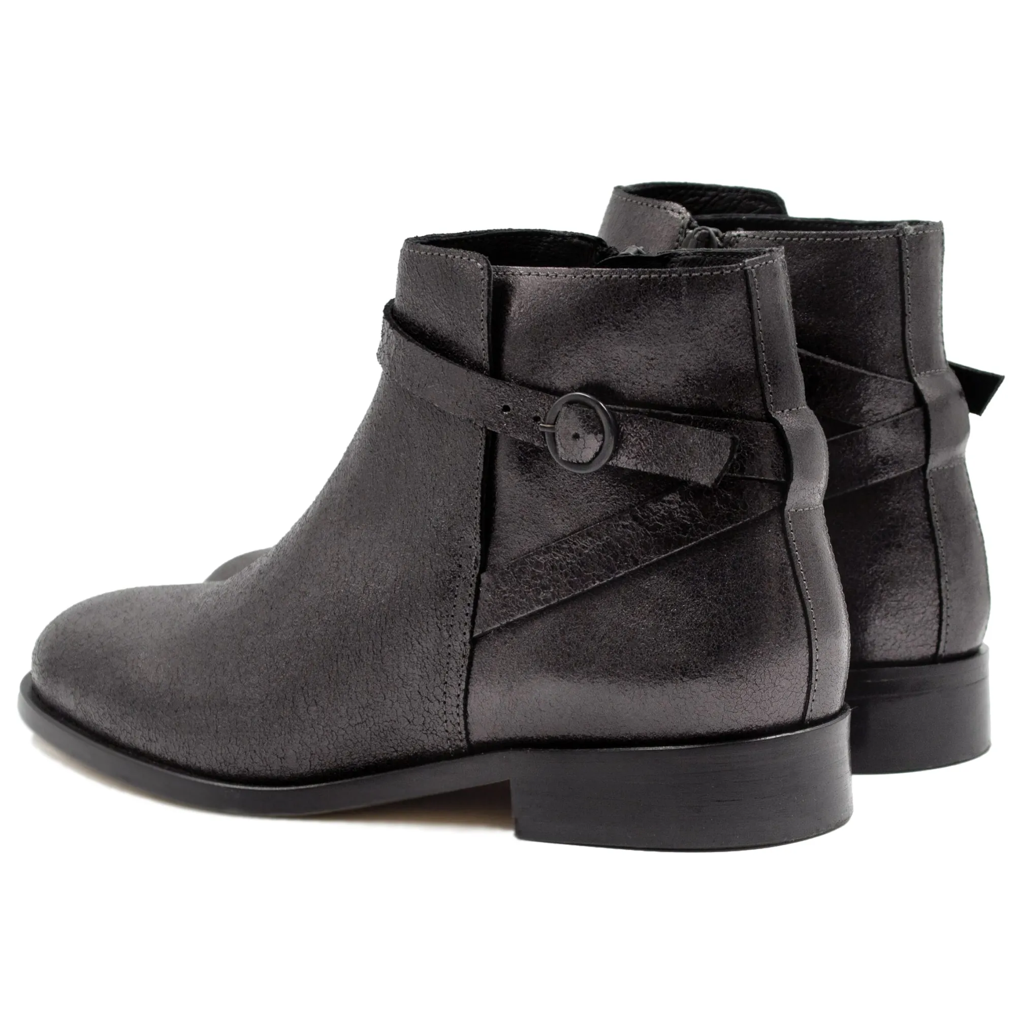 Best Bottines cavalières plates cuir irisé noir Femme Bottines & Bottes