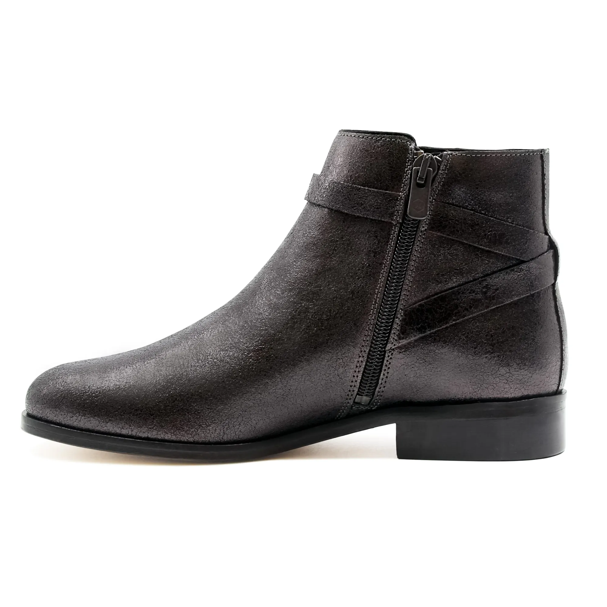 Best Bottines cavalières plates cuir irisé noir Femme Bottines & Bottes
