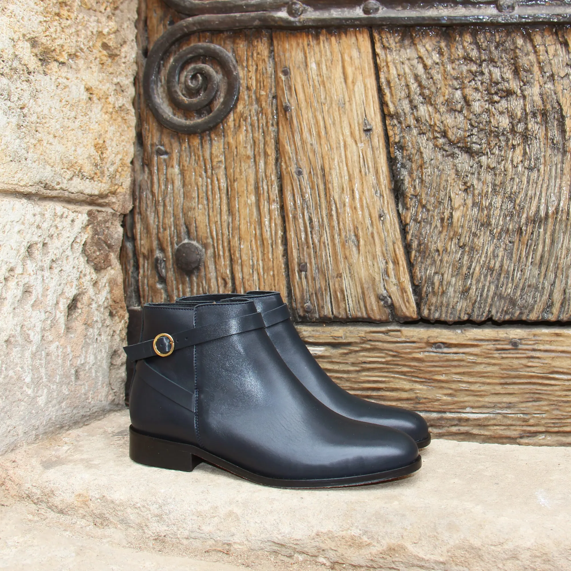 New Bottines cavalières plates cuir bleu Femme Bottines & Bottes
