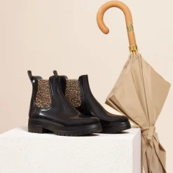 Best Sale Bottines de pluie crantées noir léopard Femme Bottines & Bottes