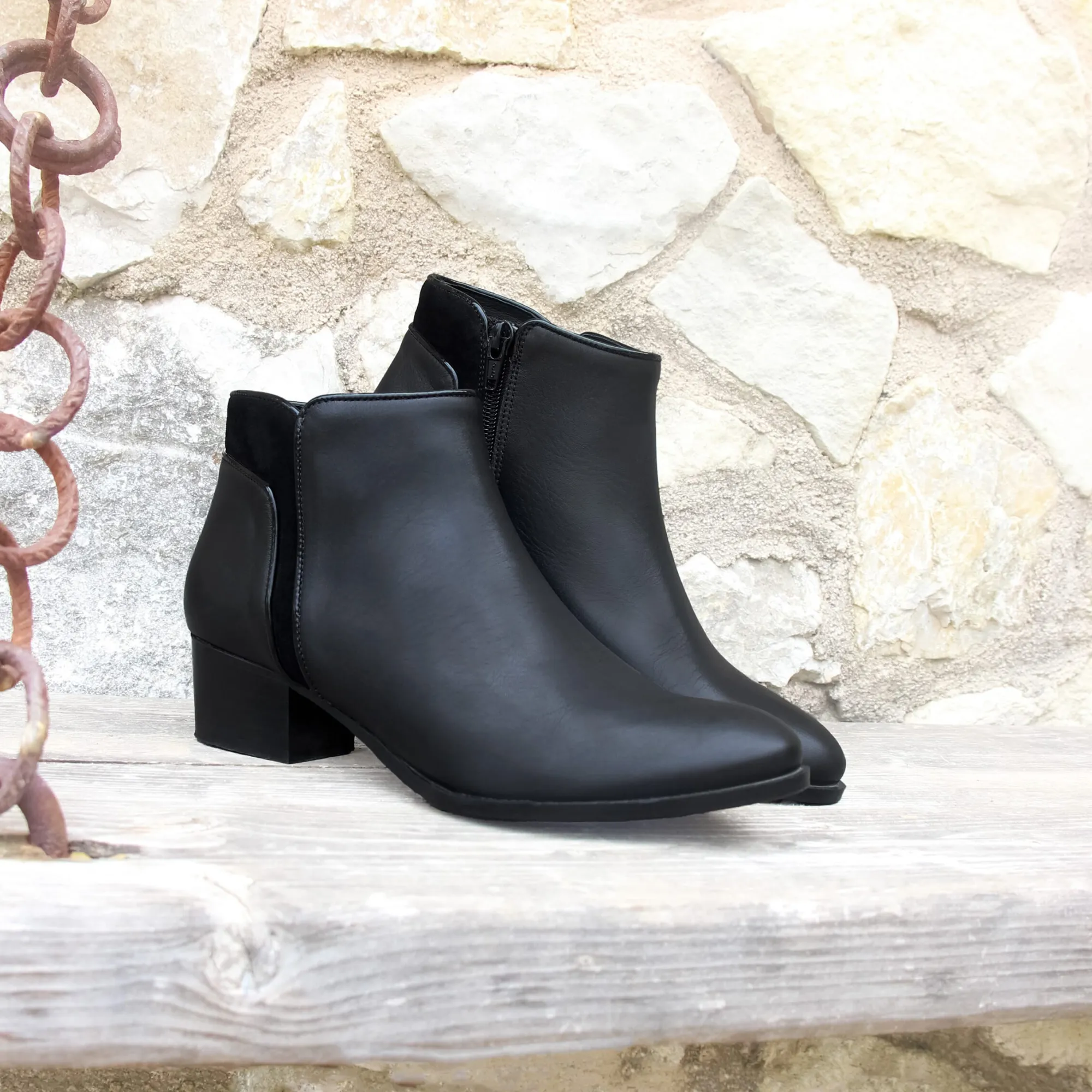 Discount Bottines moyen talon cuir Femme Bottines & Bottes