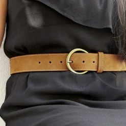Outlet Ceinture bohème cuir daim camel Femme Ceintures