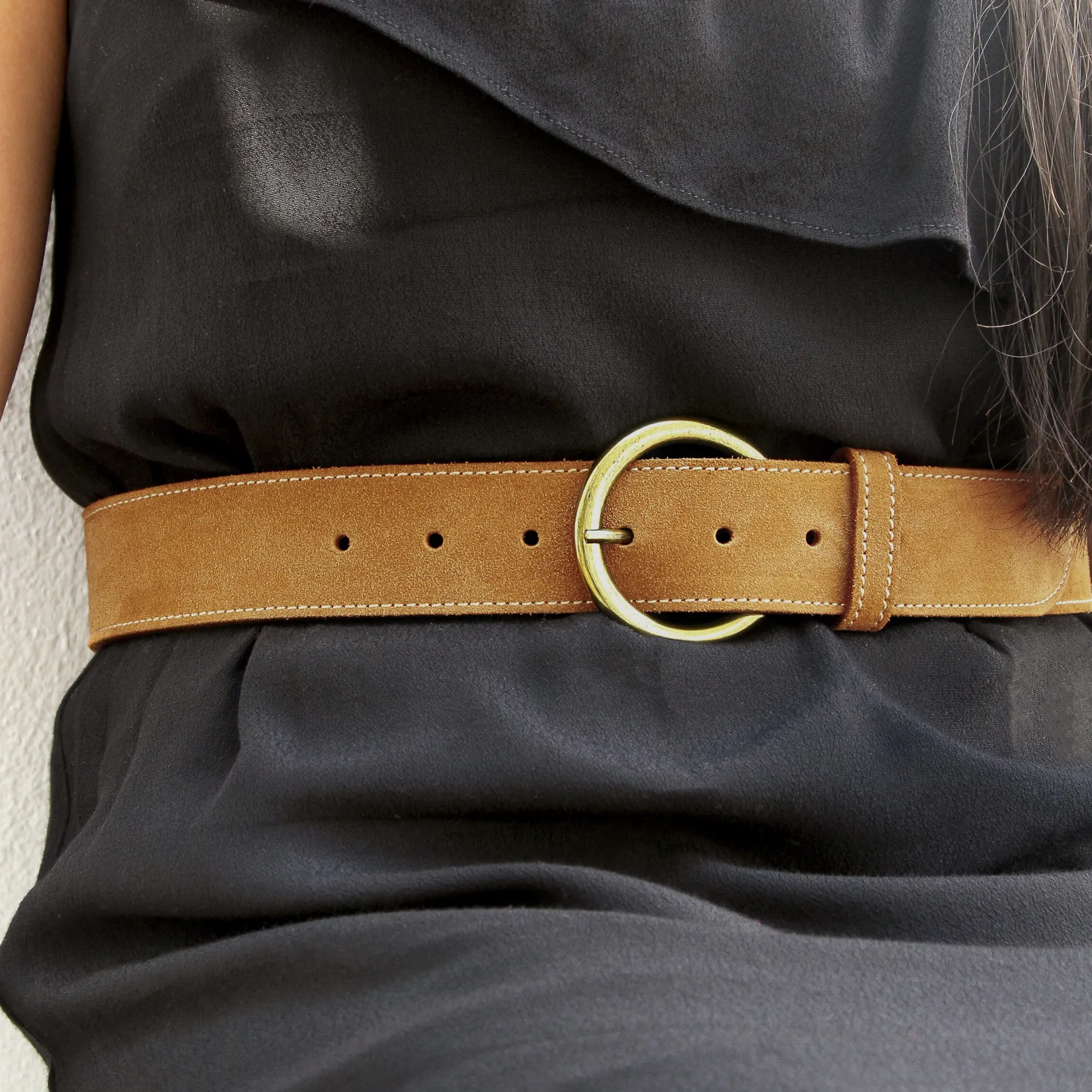 Outlet Ceinture bohème cuir daim camel Femme Ceintures
