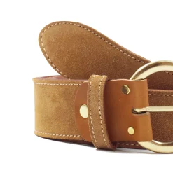 Outlet Ceinture bohème cuir daim camel Femme Ceintures