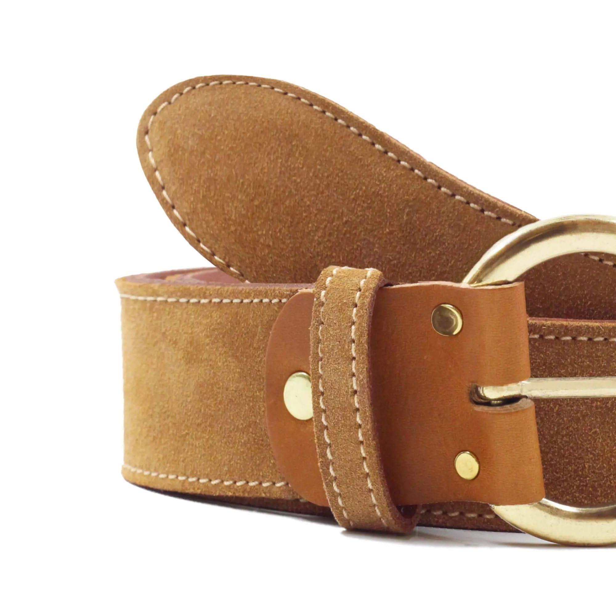 Outlet Ceinture bohème cuir daim camel Femme Ceintures