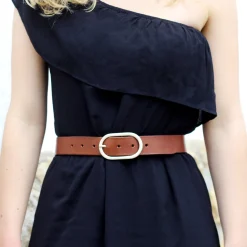 Shop Ceinture large cuir marron Femme Ceintures