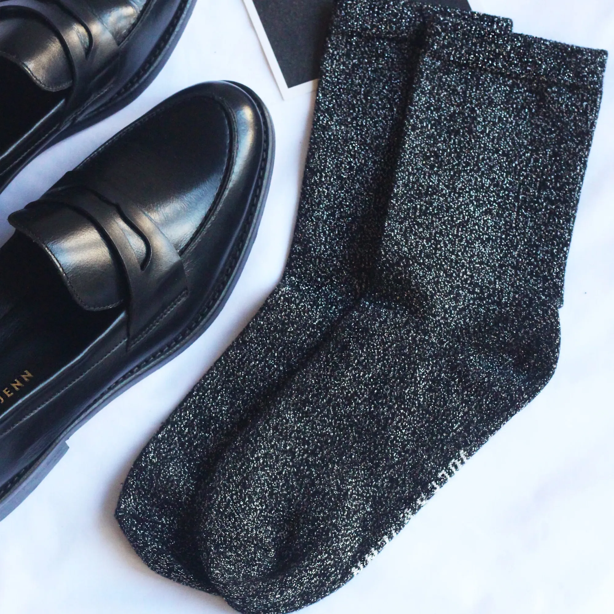 Shop Chaussettes lurex noir argenté Femme Chaussettes