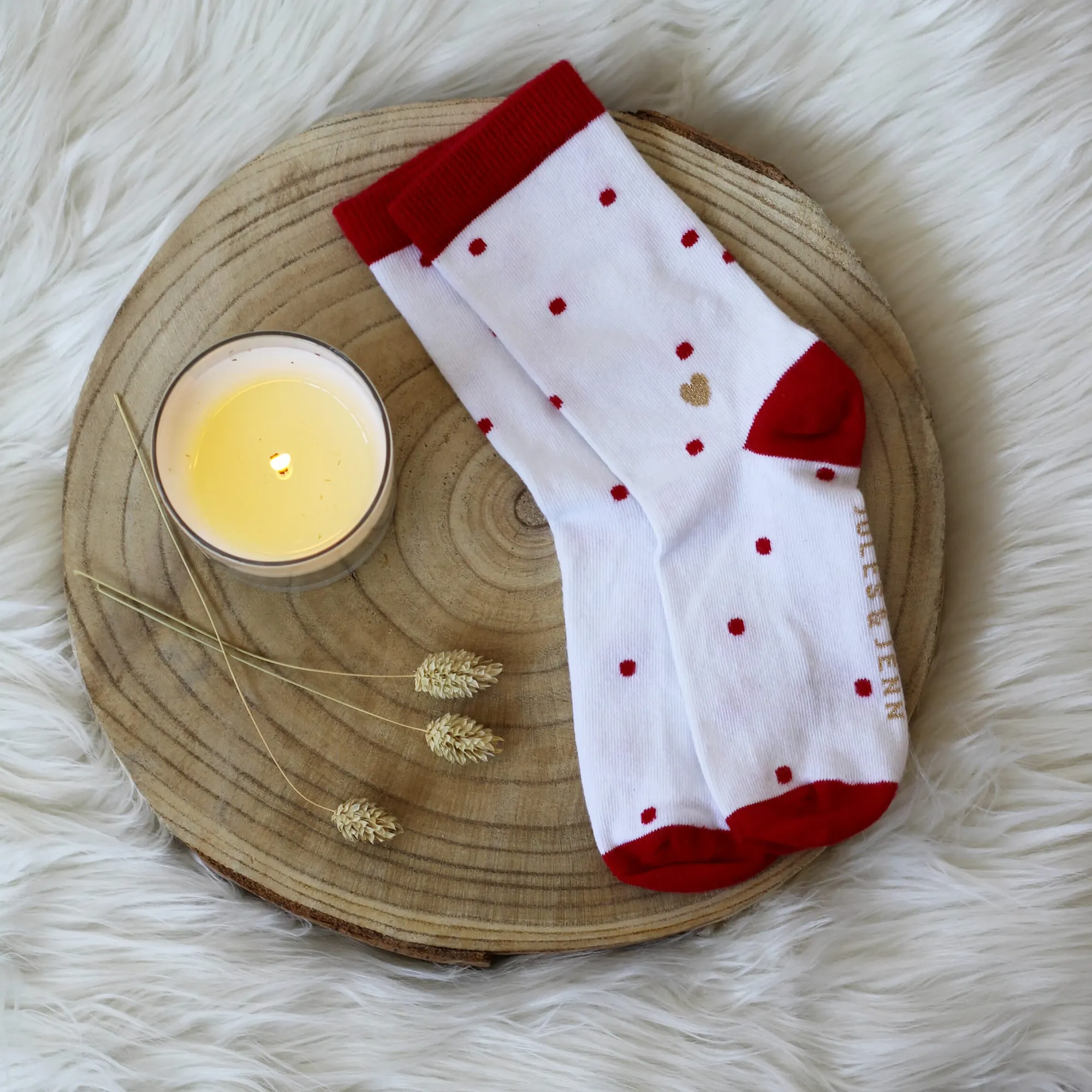 Fashion Chaussettes à pois coton blanc rouge Femme Chaussettes