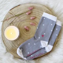 Fashion Chaussettes à pois coton gris blanc Femme Chaussettes