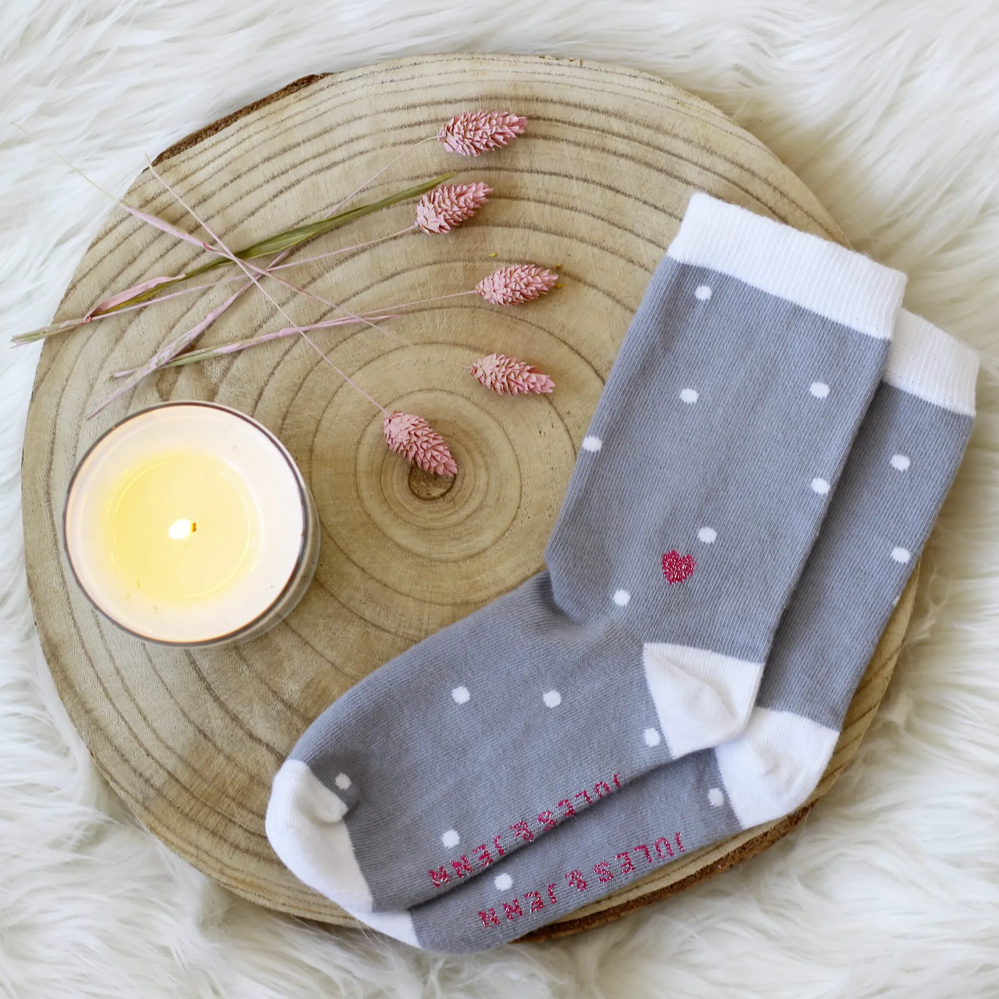 Fashion Chaussettes à pois coton gris blanc Femme Chaussettes