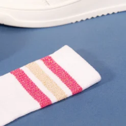 New Chaussettes sport coton blanc rose Femme Chaussettes
