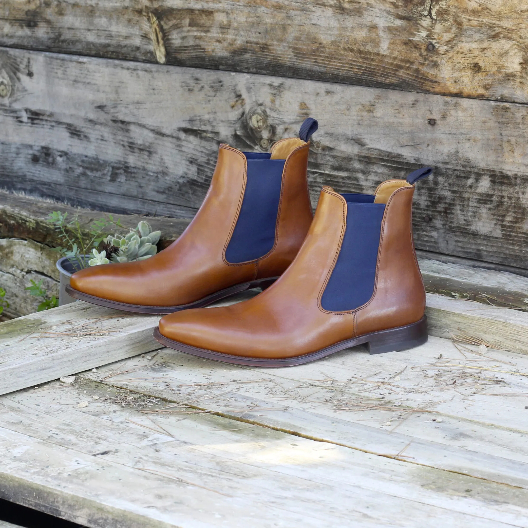 Outlet Chelsea boots cuir cognac bleu Homme Boots