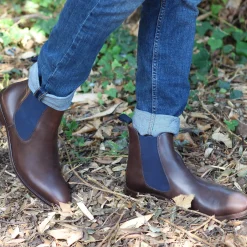 Store Chelsea boots cuir marron bleu Homme Fins De Série Solidaires