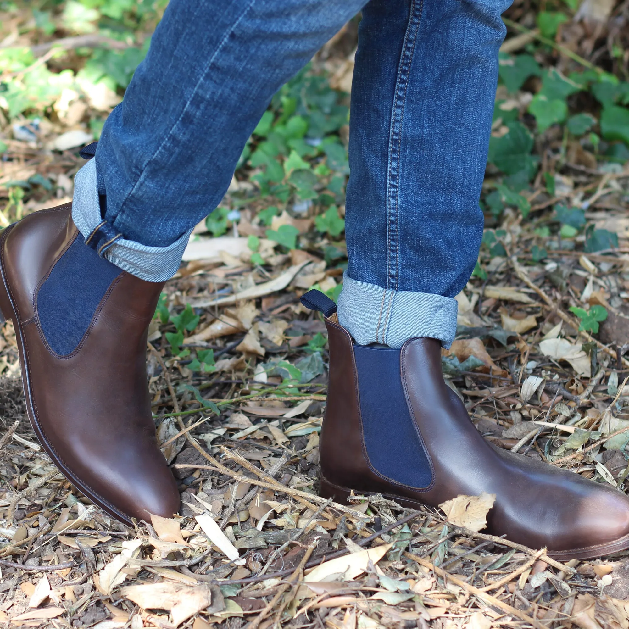 Store Chelsea boots cuir marron bleu Homme Fins De Série Solidaires