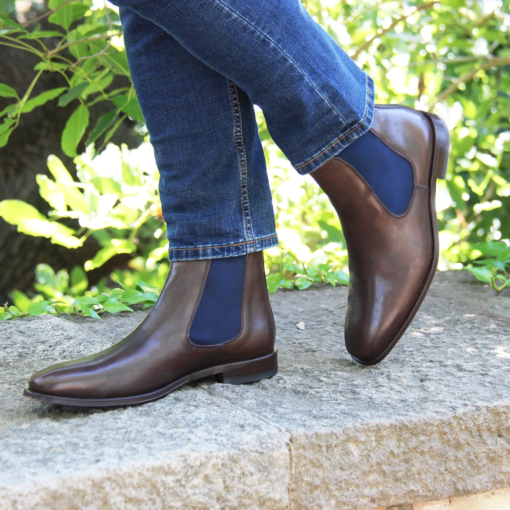 Store Chelsea boots cuir marron bleu Homme Fins De Série Solidaires