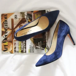 Cheap Escarpins cuir daim bleu marine Femme Escarpins