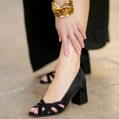Cheap Escarpins découpe cuir daim Femme Sandales|Escarpins