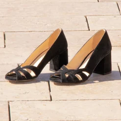 Cheap Escarpins découpe cuir daim Femme Sandales|Escarpins
