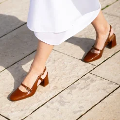Outlet Escarpins slingback cuir vernis Femme Sandales|Escarpins