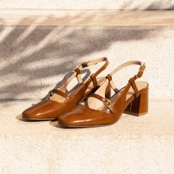 Outlet Escarpins slingback cuir vernis Femme Sandales|Escarpins