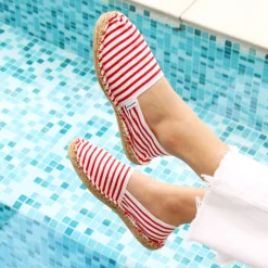 Cheap Espadrilles toile coton rouge & doré Femme Dressing Recyclé|Espadrilles