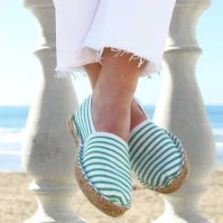 Outlet Espadrilles toile coton vert doré Femme Dressing Recyclé|Espadrilles