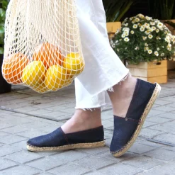 Clearance Espadrilles toile jean en chanvre bleu Femme Espadrilles