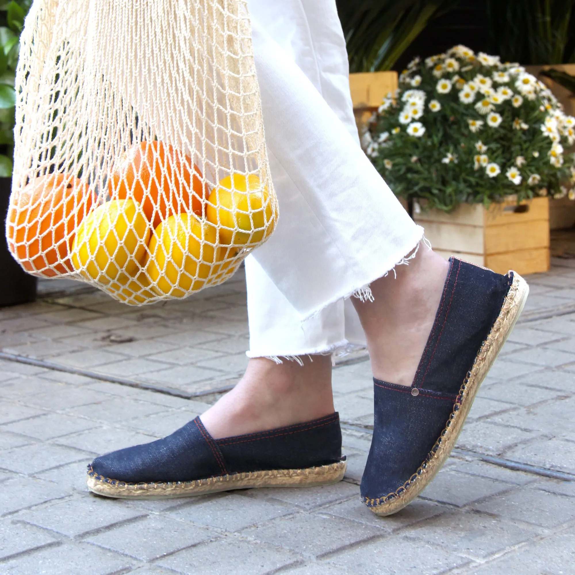 Clearance Espadrilles toile jean en chanvre bleu Femme Espadrilles