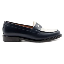 Shop Mocassins cuir bleu blanc Femme Mocassins & Derbies