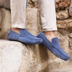 Outlet Mocassins cuir daim bleu Homme Mocassins
